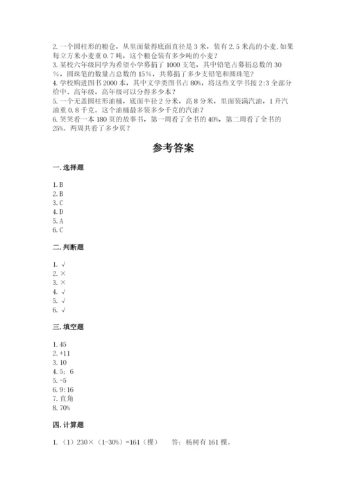 长岭县六年级下册数学期末测试卷审定版.docx