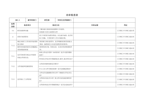 ISO9001-2015各部门内审检查表.docx