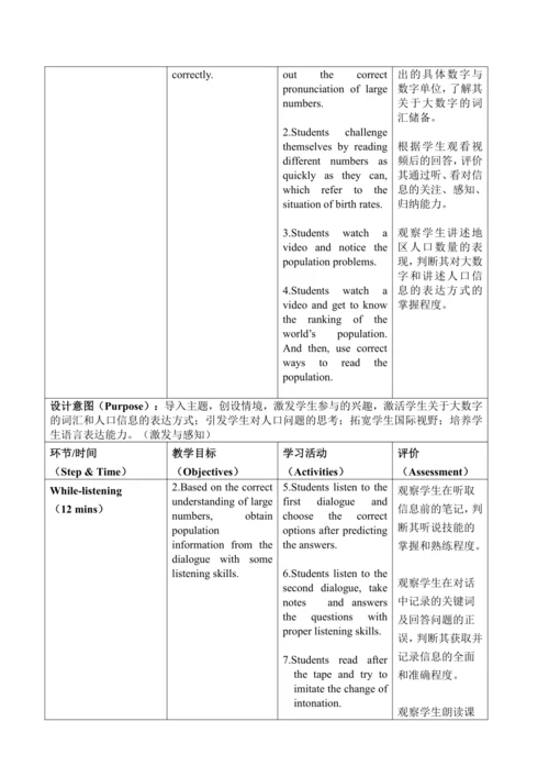 外研版八年级上册  Module 9 Population单元整体教学设计