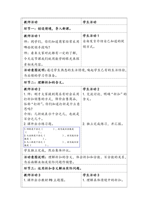 大单元教学【核心素养目标】2.1  折扣（表格式）教学设计