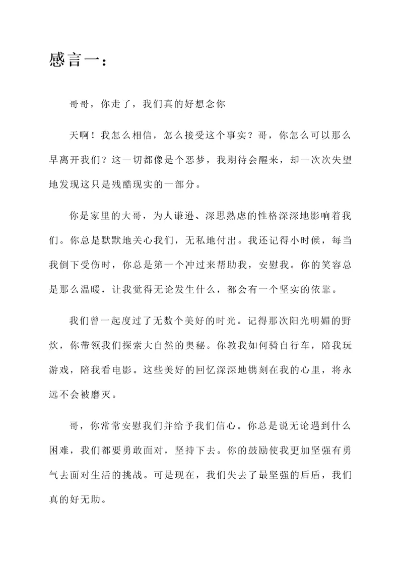 怀念天国的哥哥的感言