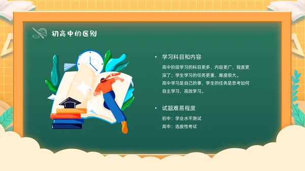 黄色渐变格子背景卡通插画高一开学家长会动态PPT开学家长会新生家长会家长会