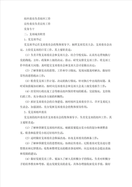 2023年最新的学校党支部分工职责