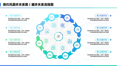 蓝色简约风8项圆环关系图PPT