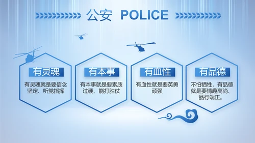 蓝色大气公安警察工作总结计划PPT