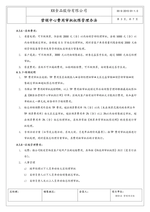 12-【行业案例】XX食品营销中心费用审批权限管理办法.docx