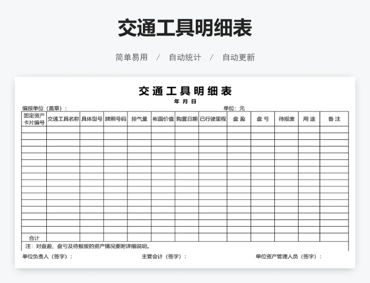 交通工具明细表