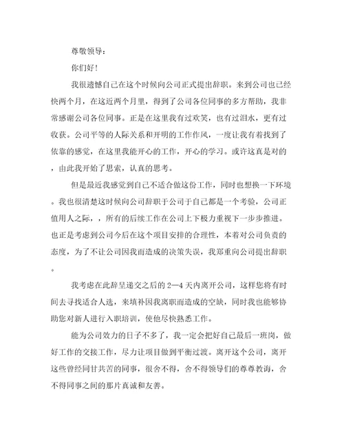 因个人规划的辞职信范文