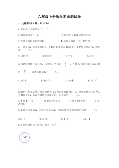 六年级上册数学期末测试卷带答案（满分必刷）.docx