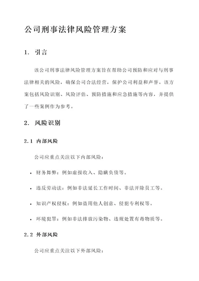 公司刑事法律风险管理方案