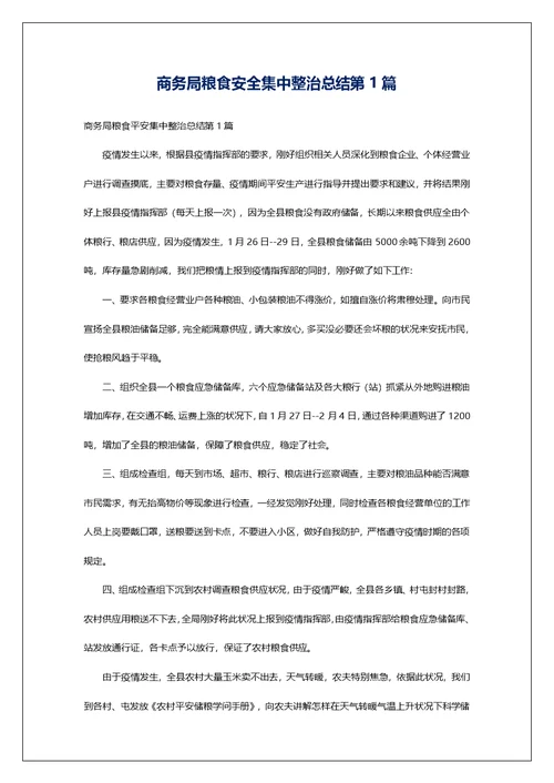 商务局粮食安全集中整治总结第1篇