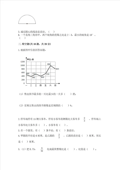 2022六年级上册数学期末考试试卷及答案全国通用