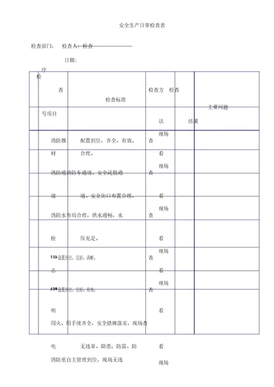 安全生产日常检查表格范例