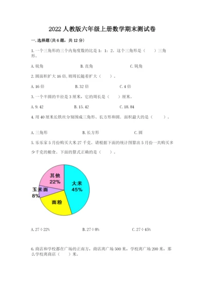 2022人教版六年级上册数学期末测试卷精品【名校卷】.docx