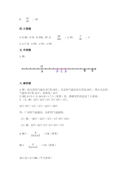 武汉市乔口区六年级下册数学期末测试卷及参考答案.docx