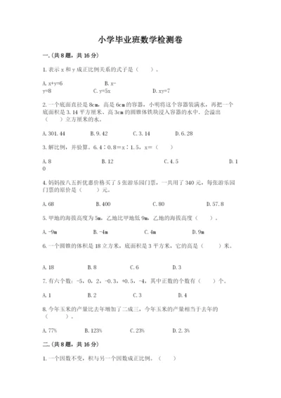 小学毕业班数学检测卷精品【模拟题】.docx