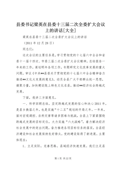 县委书记梁英在县委十三届二次全委扩大会议上的讲话[大全].docx