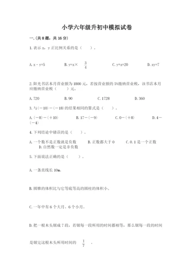 小学六年级升初中模拟试卷及一套完整答案.docx