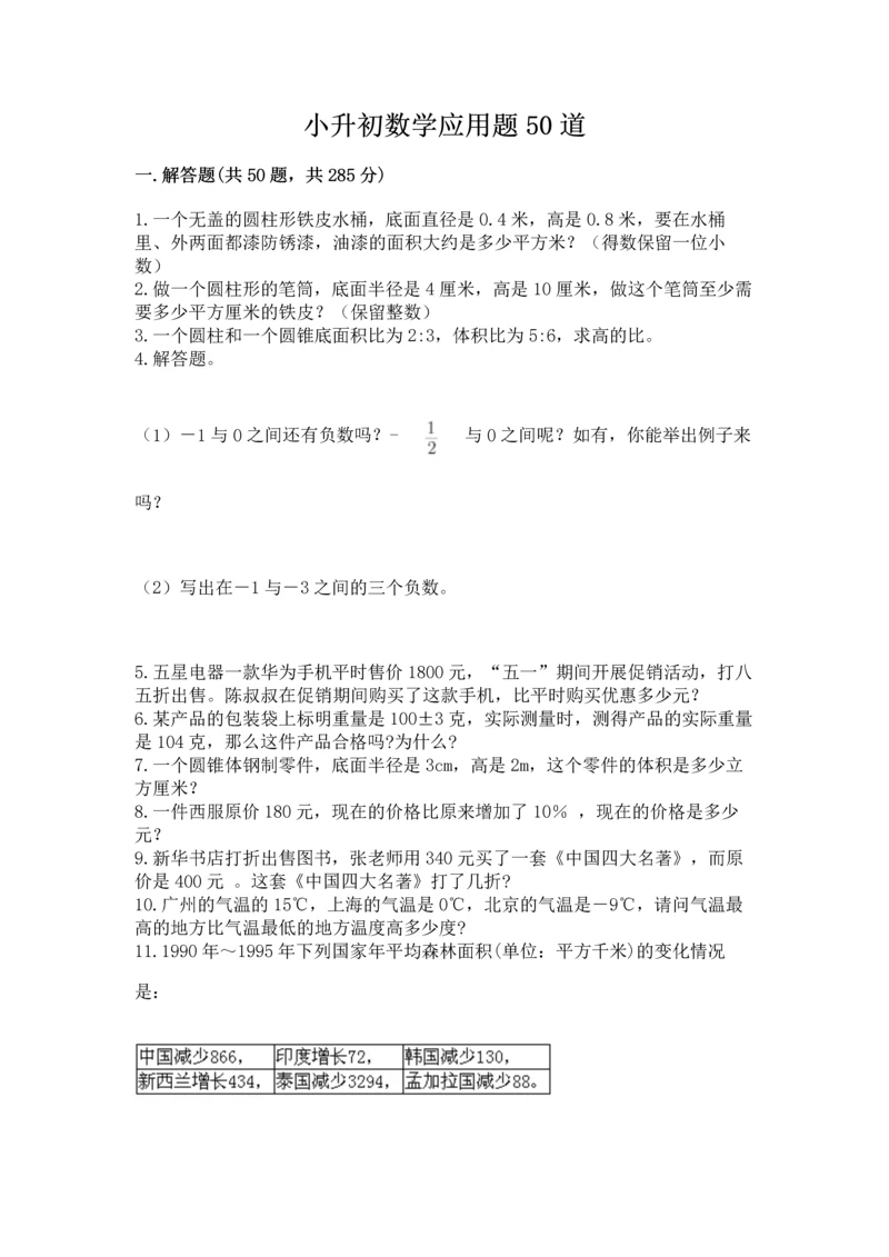 小升初数学应用题50道附答案（培优b卷）.docx