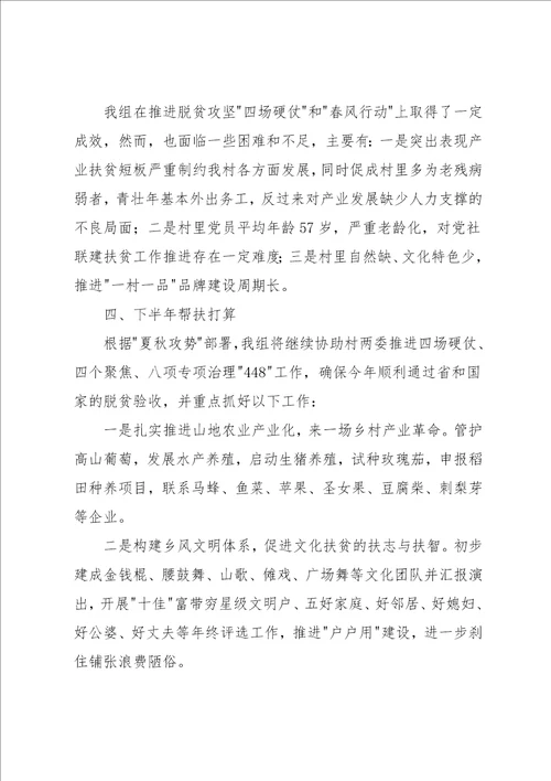 同步小康驻村工作组上半年驻村工作述职报告