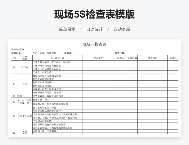 现场5S检查表模版