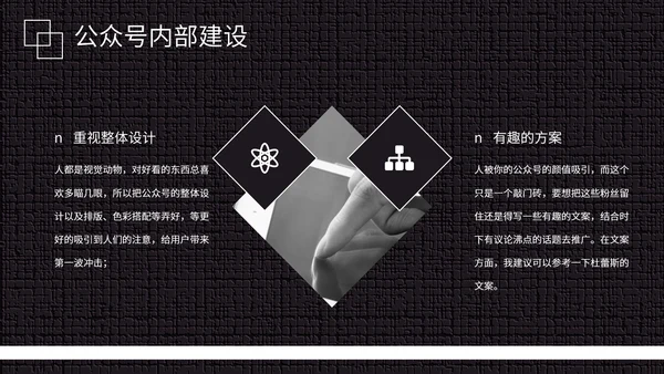 黑白微信公众号推广运营方案PPT模板