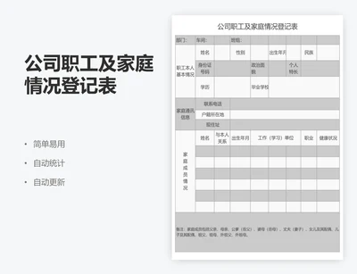 公司职工及家庭情况登记表