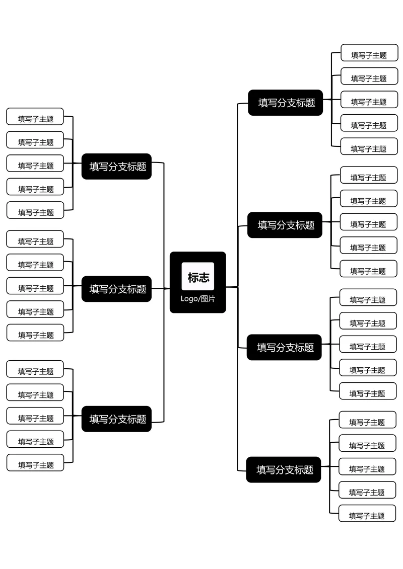黑色简约横版双向基础思维导图