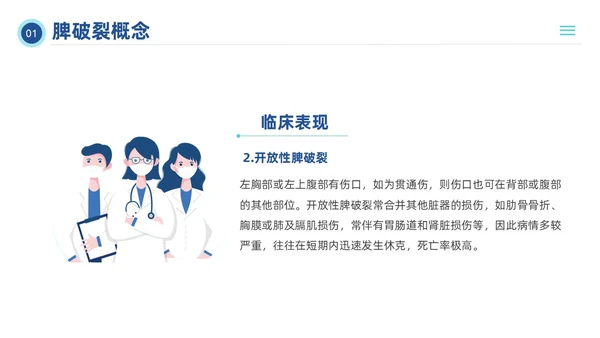 蓝色插画风脾破裂的护理查房培训
