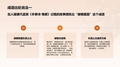 橙色水墨风破镜重圆典故赏析PPT模板