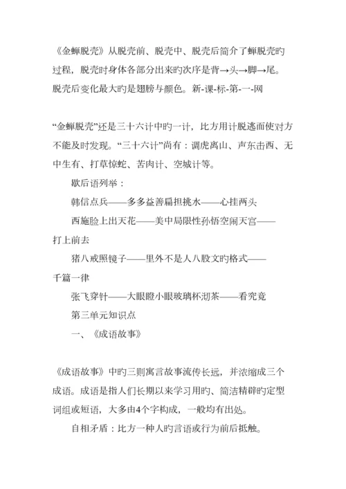 2023年五年级语文上册分单元知识点总结苏教版.docx