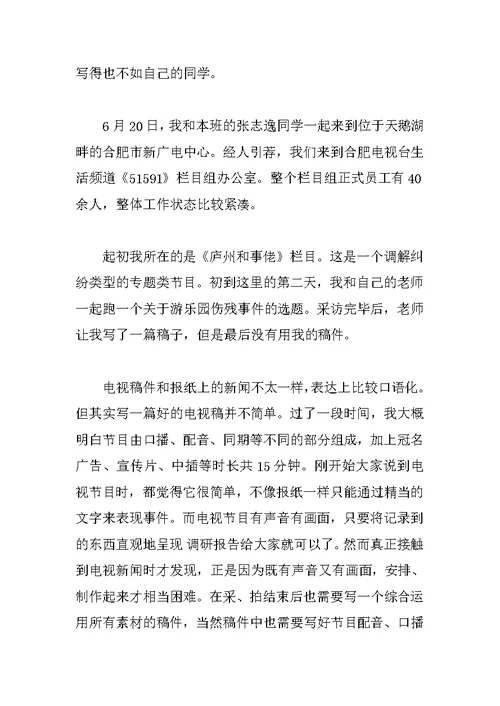 暑假电视台实习总结报告