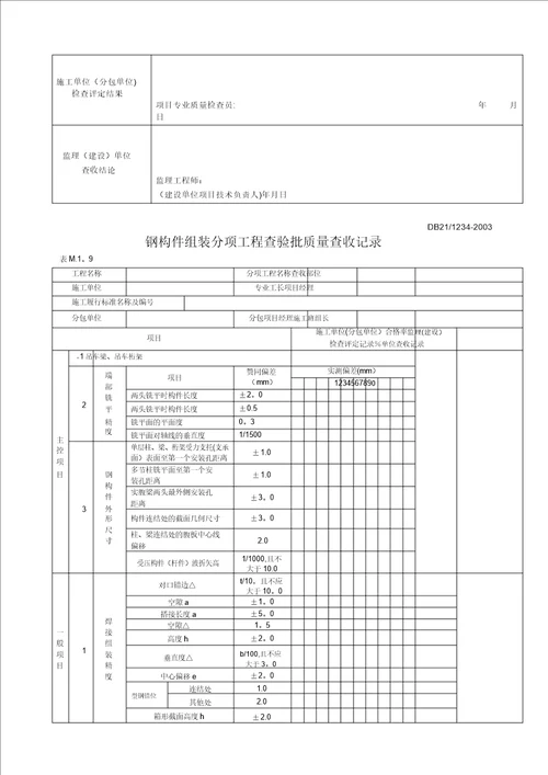 分项工程质量验收记录