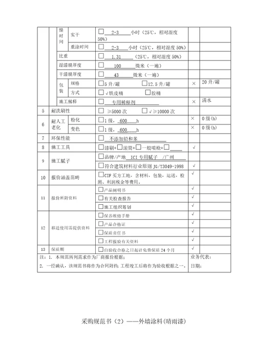 采购基础规范书弹性晴雨漆