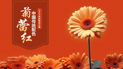 红色复古中国传统配色菊蕾红介绍PPT模板