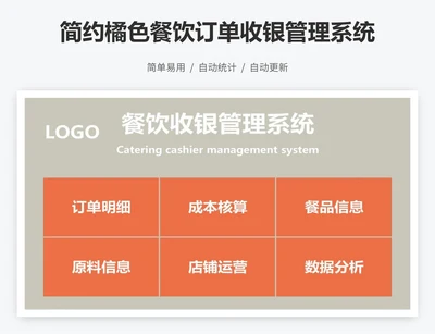 简约橘色餐饮订单收银管理系统
