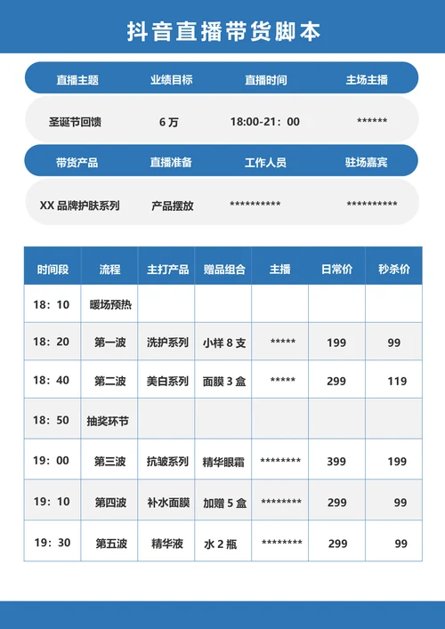 抖音直播带货流程脚本模板