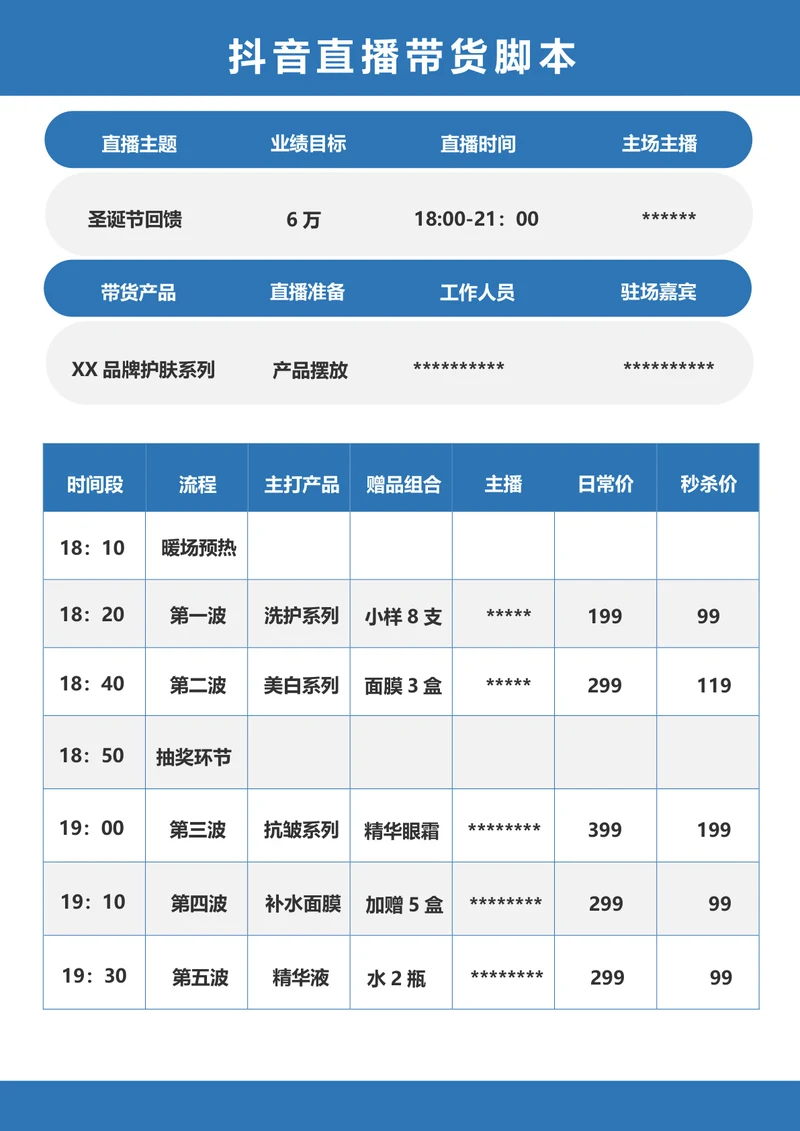 抖音直播带货流程脚本模板