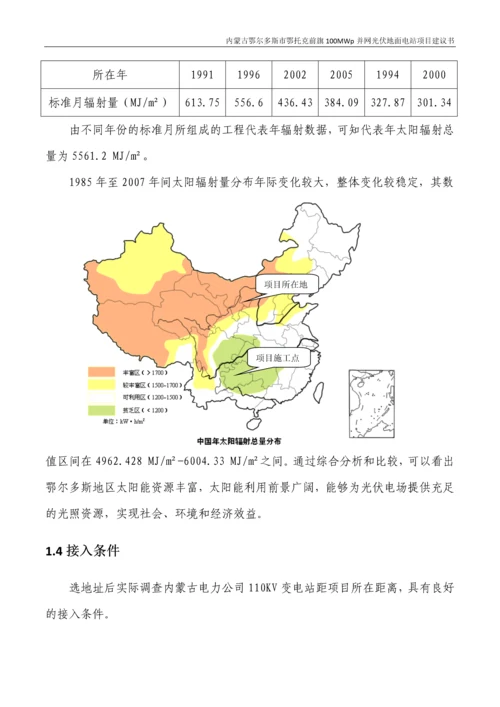 内蒙古鄂尔多斯市鄂托克前旗100MW并网光伏地面电站项目建议书.docx