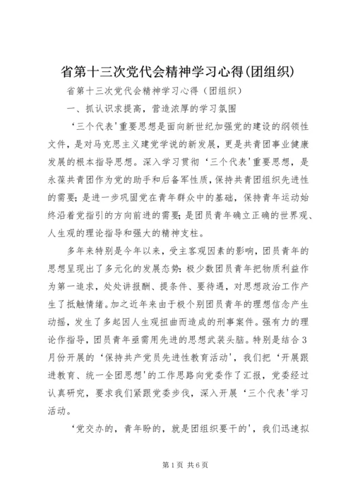 省第十三次党代会精神学习心得(团组织).docx