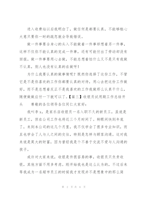 收银员试用期工作总结开头.docx