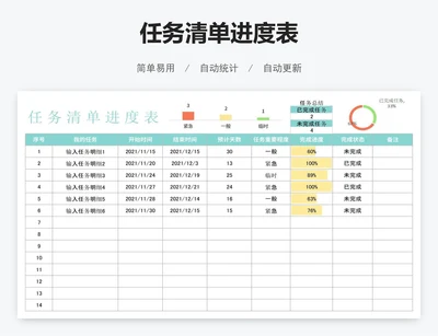 任务清单进度表