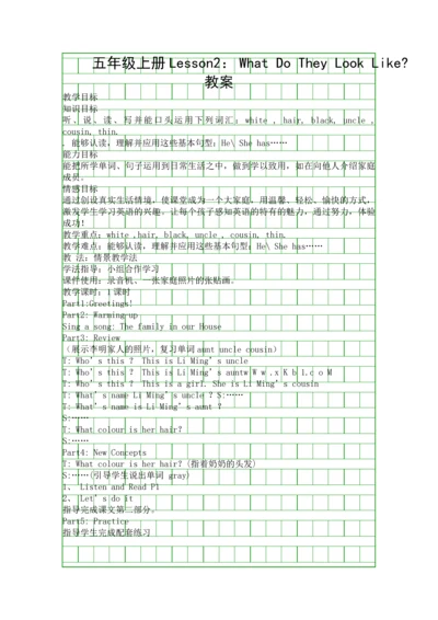 五年级上册Lesson2-What-Do-They-Look-Like教案.docx
