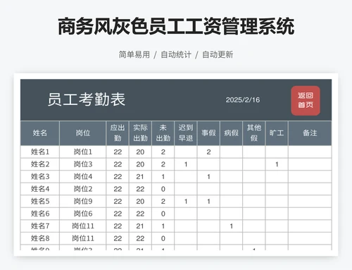 商务风灰色员工工资管理系统