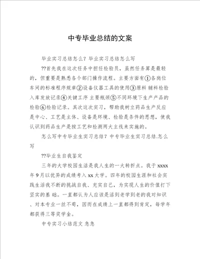 中专毕业总结的文案