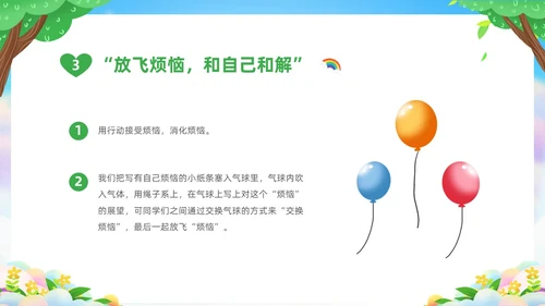 绿色清新卡通儿童中小学让成长不烦恼面对烦恼主题班会PPT