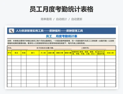 员工月度考勤统计表格