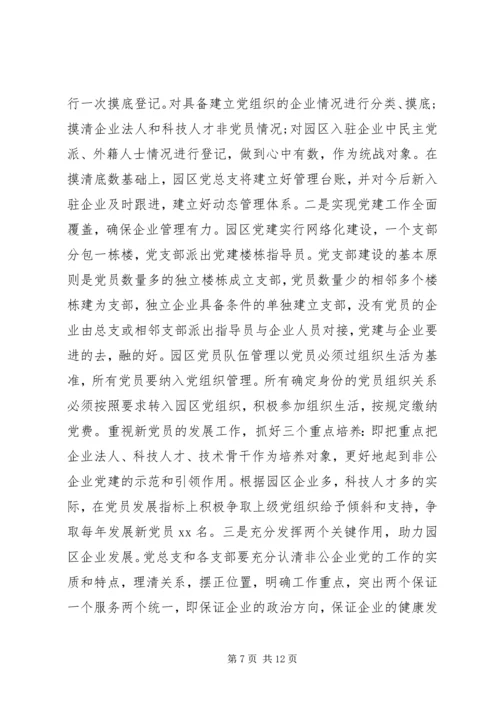 非公企业科技园区XX年党建工作实施方案.docx