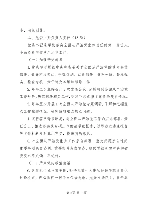 学校实行全面从严治党主体责任清单精选.docx