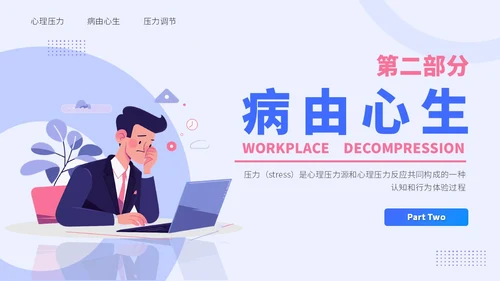 蓝色插画风职场减压调节心理压力通用培训PPT